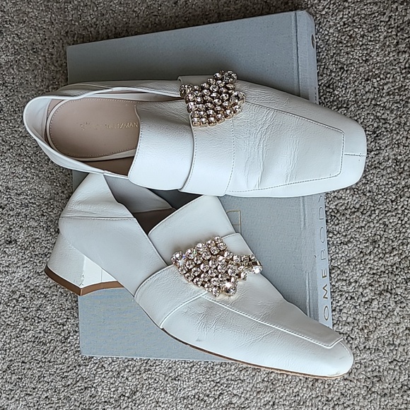 Stuart Weitzman Irises Embellished Leather Block Heel Loafers